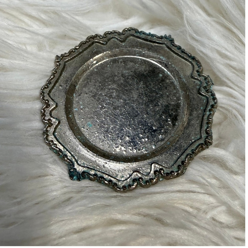Vintage 1978 Imperial Silver Tone Scalloped Mini Trinket Dish Coaster 2 Inch